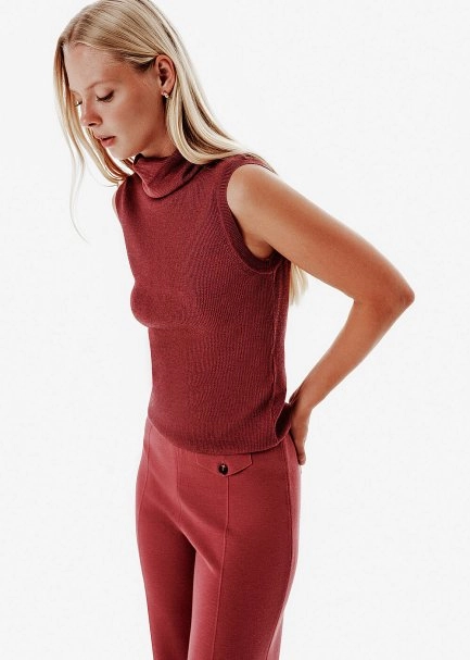 Fine Knit Roll Over Antique Rose Top - 3