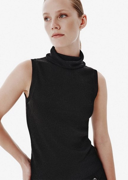 Fine Knit Roll Over Black Top - 3