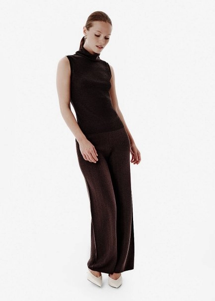 Fine Knit Roll Over Brown Top - 4