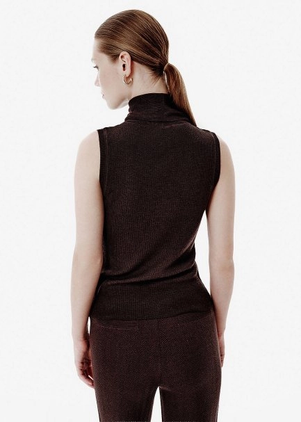 Fine Knit Roll Over Brown Top - 5
