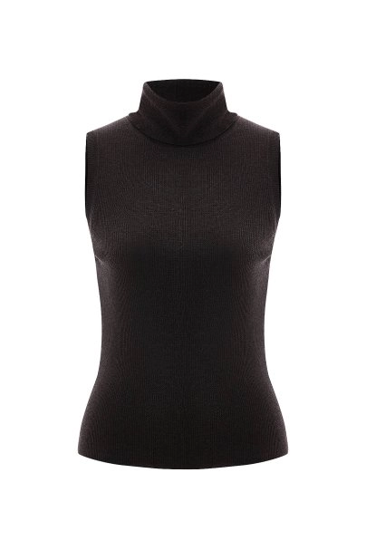 Fine Knit Roll Over Brown Top - 6