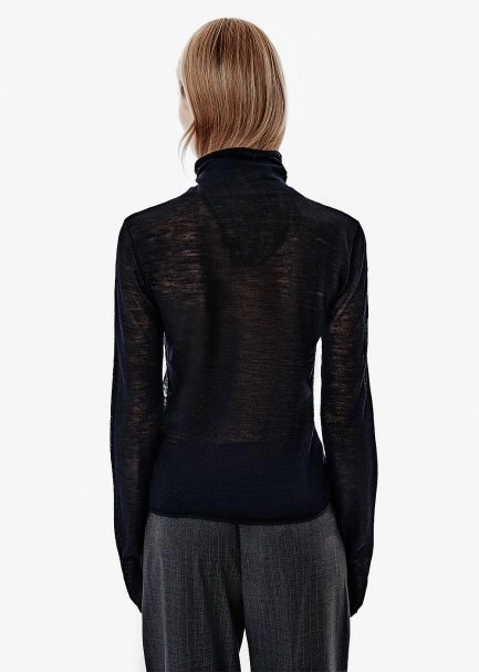 Fine Knit Turtleneck Black Sweater - 5