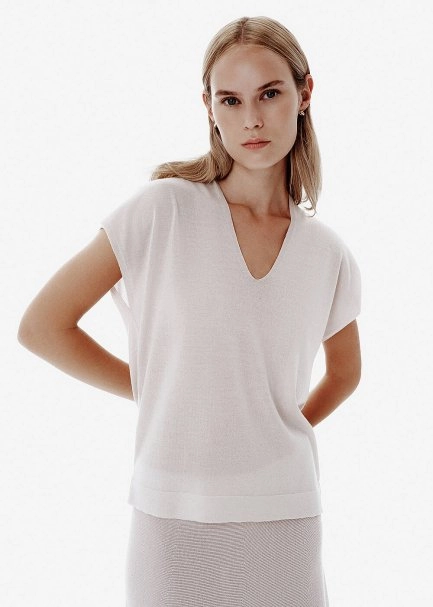 Fine Knit V Neck Beige Top - 3
