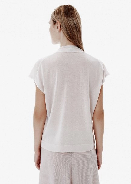 Fine Knit V Neck Beige Top - 5