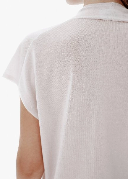 Fine Knit V Neck Beige Top - 4