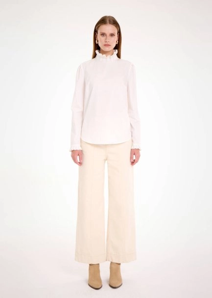 Fırfır Detaylı Beyaz Saf Pamuk Gömlek - 2