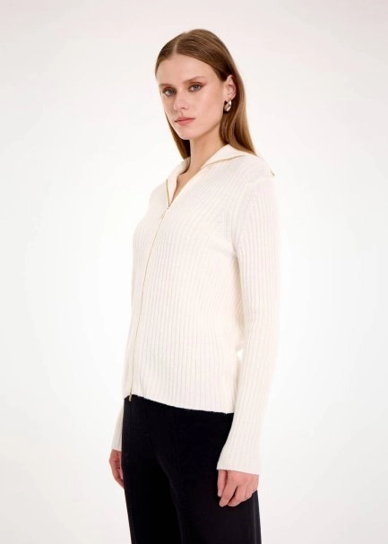 Fitil Örgü Ekru Merino Yün Hırka - 4