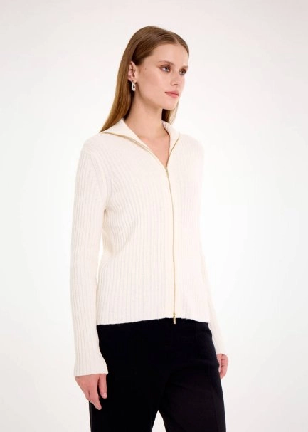 Fitil Örgü Ekru Merino Yün Hırka - 5