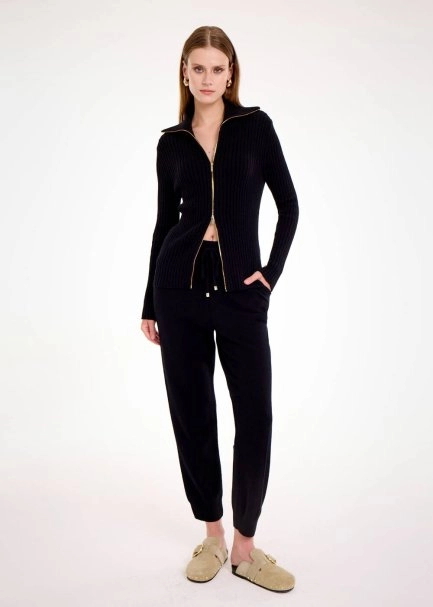 Fitil Örgü Siyah Merino Yün Hırka - 6