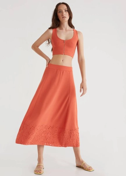 Fitted Zip Front Sleeveless Coral Crop Knit Top - 2