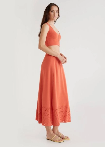 Fitted Zip Front Sleeveless Coral Crop Knit Top - 6