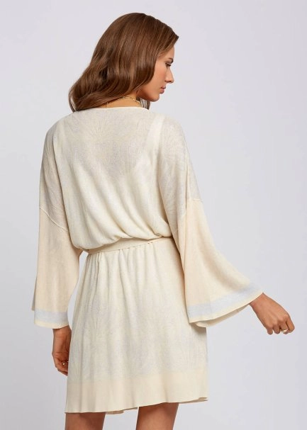 Floral Desenli Bej Triko Kimono - 3