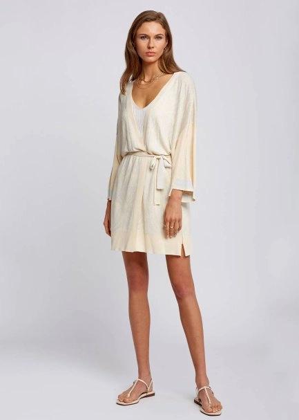 Floral Desenli Bej Triko Kimono - 5