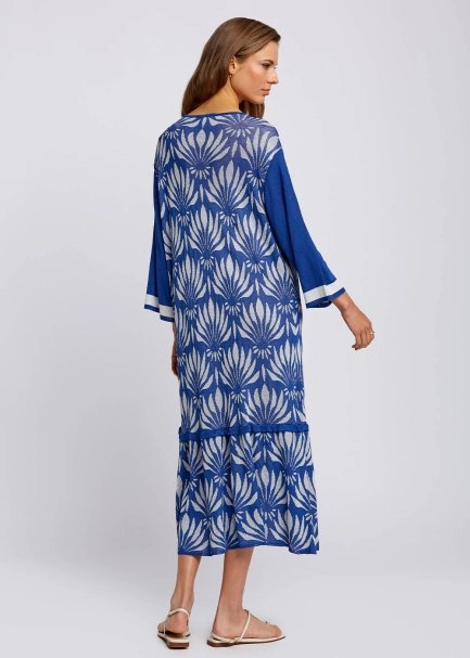 Floral Desenli Mavi-Beyaz Triko Elbise - 3