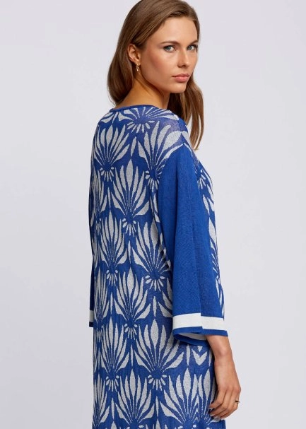 Floral Desenli Mavi-Beyaz Triko Elbise - 7