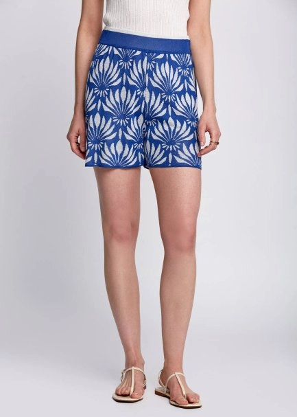 Floral Pattern Blue-Whıte Knıt Short - 1