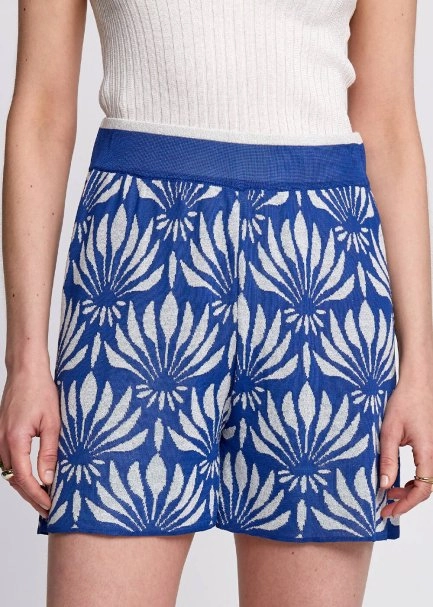 Floral Pattern Blue-Whıte Knıt Short - 7