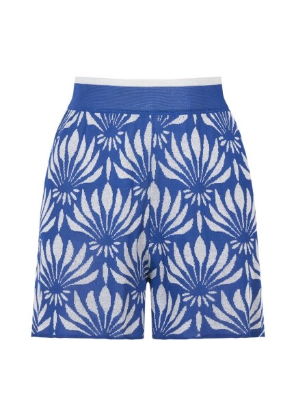 Floral Pattern Blue-Whıte Knıt Short - 8