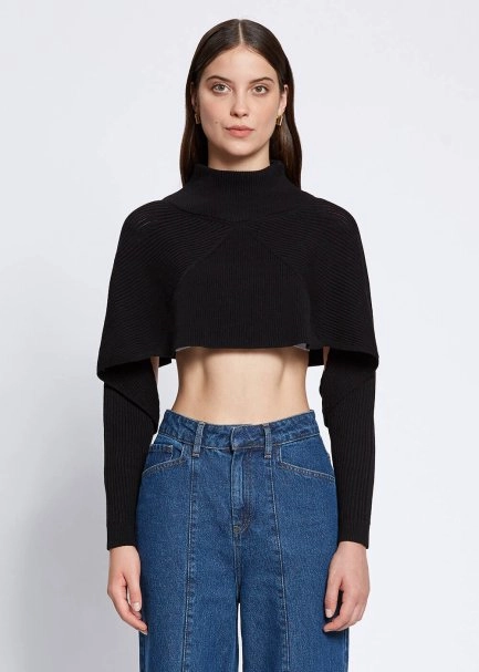 Flowing Short Black Knit Top - 1