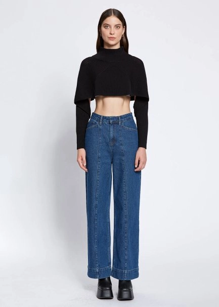 Flowing Short Black Knit Top - 2