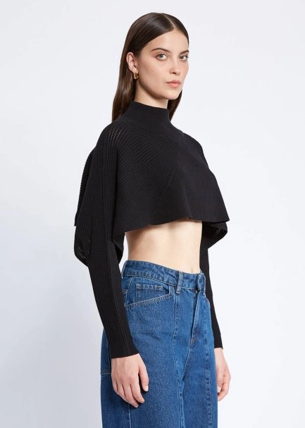 Flowing Short Black Knit Top - 3