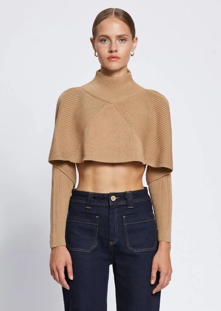 Flowing Short Camel Knit Top - 1