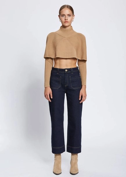Flowing Short Camel Knit Top - 2