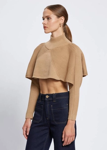 Flowing Short Camel Knit Top - 3