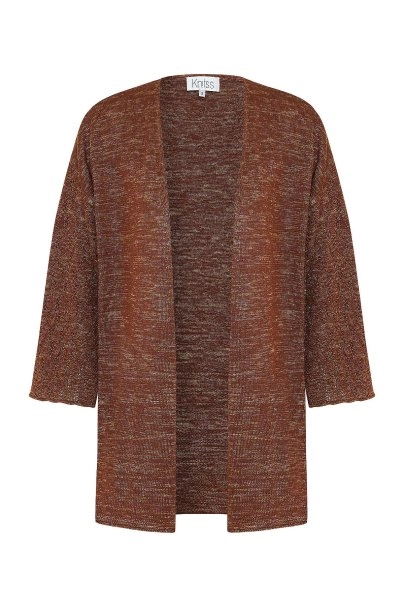 FRONT-TIE BRONZE KNIT CARDIGAN - 6