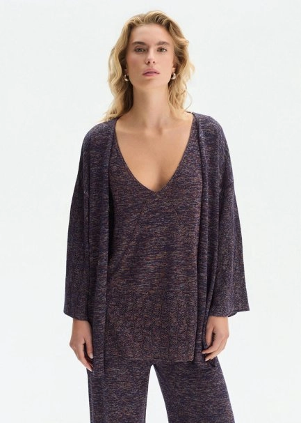 FRONT-TIE PURPLE KNIT CARDIGAN - 1