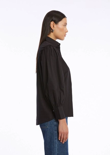 GATHERED DETAILED PURE COTTON BLACK SHIRT - 3