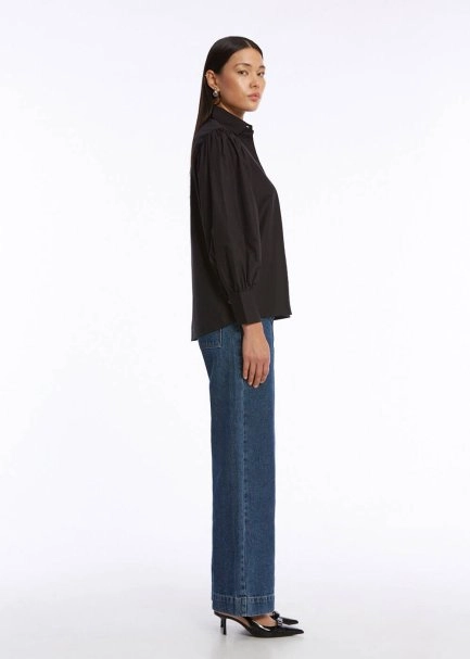 GATHERED DETAILED PURE COTTON BLACK SHIRT - 4