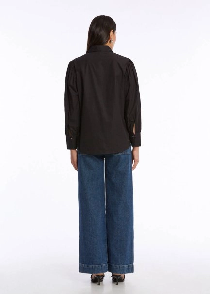 GATHERED DETAILED PURE COTTON BLACK SHIRT - 5