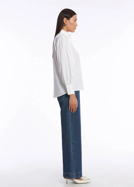 GATHERED DETAILED PURE COTTON WHITE SHIRT - 4