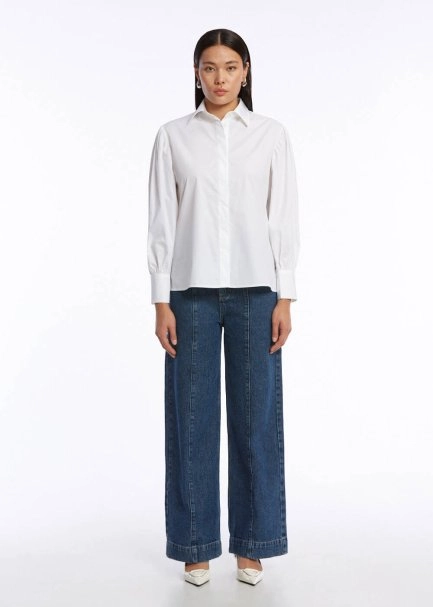 GATHERED DETAILED PURE COTTON WHITE SHIRT - 2