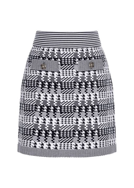 Houndstooth Patterned Black-White Knit Skirt - 8