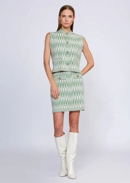 Houndstooth Patterned Jade Cream Knit Vest - 5