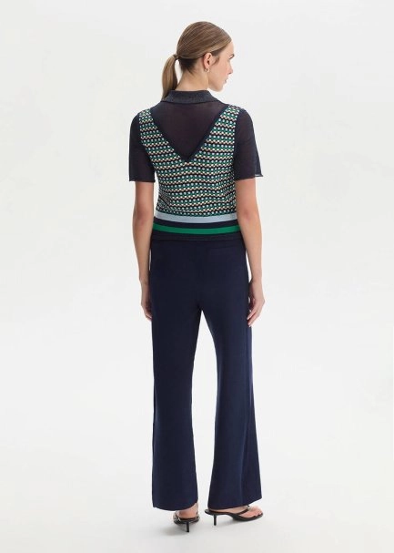 GEOMETRIC PATTERNED NAVY KNIT TOP - 5