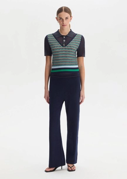 GEOMETRIC PATTERNED NAVY KNIT TOP - 2