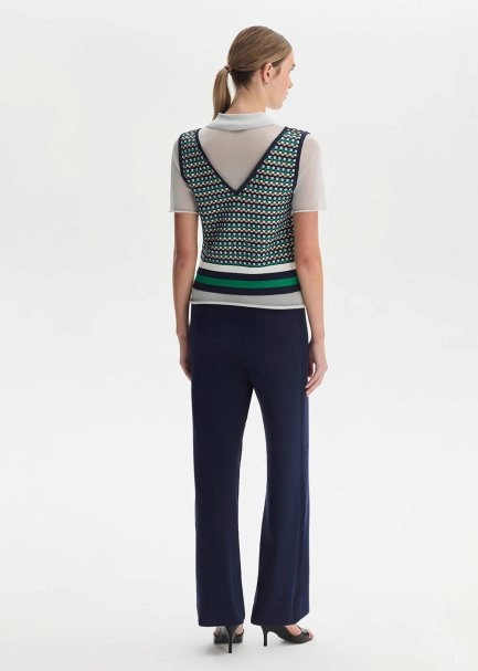 GEOMETRIC PATTERNED WHITE KNIT TOP - 5