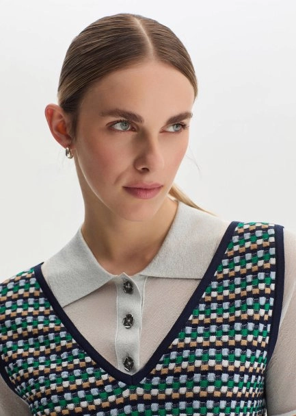 GEOMETRIC PATTERNED WHITE KNIT TOP - 3