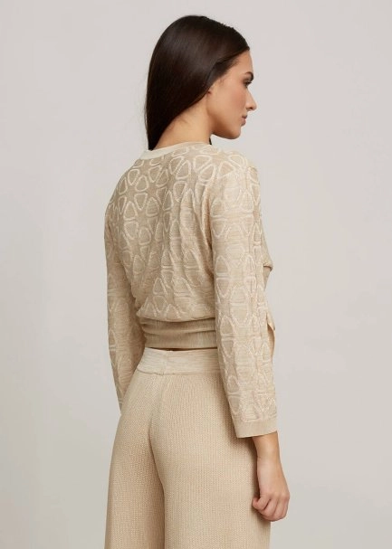 Geometrik Desen Bej Triko Bolero - 3