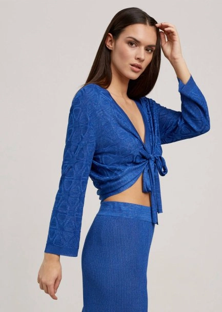 Geometrik Desen Saks Mavisi Triko Bolero - 4