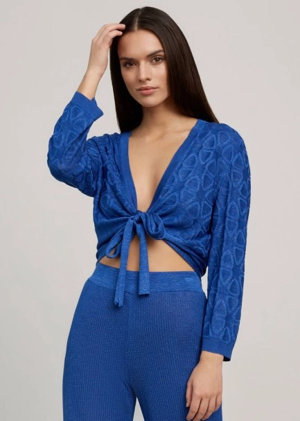 Geometrik Desen Saks Mavisi Triko Bolero - 5