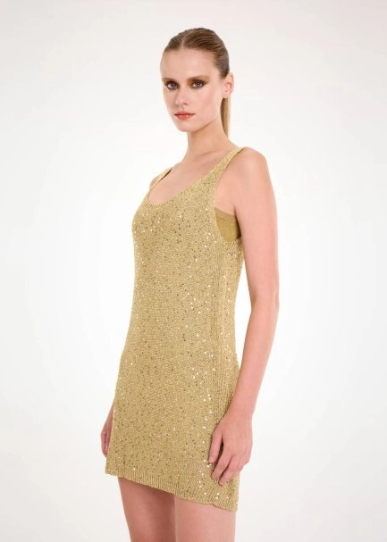GLITTER GOLD SEQUIN KNIT DRESS - 3