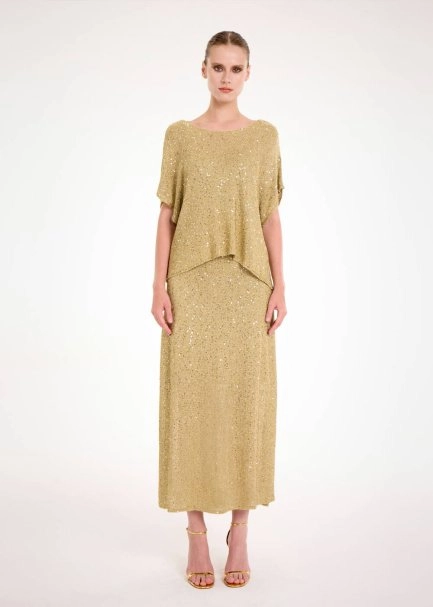 GLITTER GOLD SEQUIN KNIT SKIRT - 2