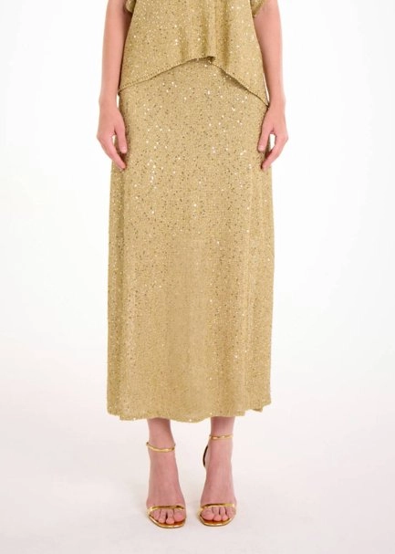 GLITTER GOLD SEQUIN KNIT SKIRT - 1