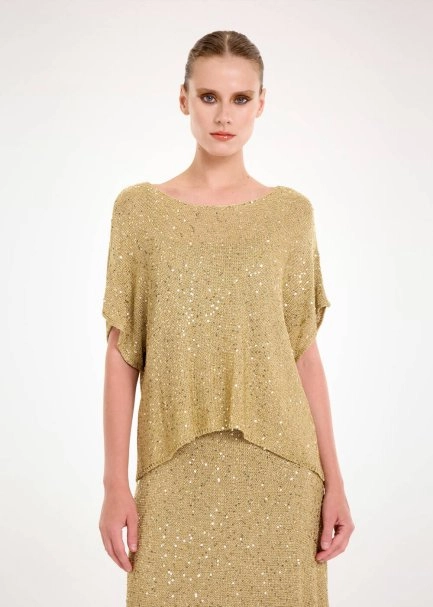 GLITTER GOLD SEQUIN KNIT TOP - 1