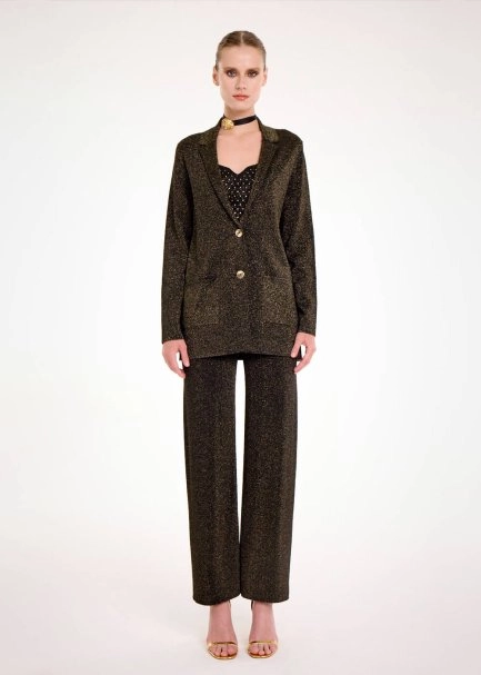 GOLD LUREX KNIT BLAZER JACKET - 2