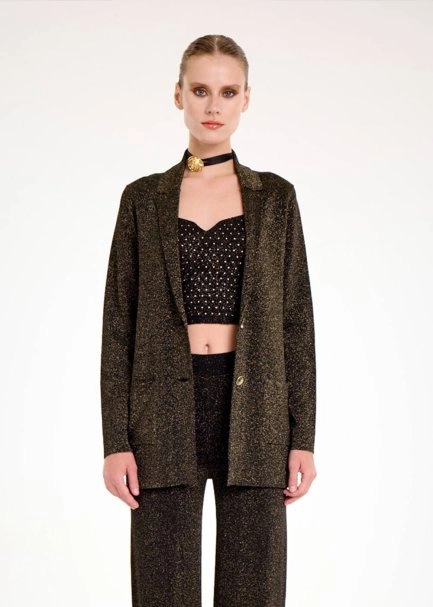 GOLD LUREX KNIT BLAZER JACKET - 5